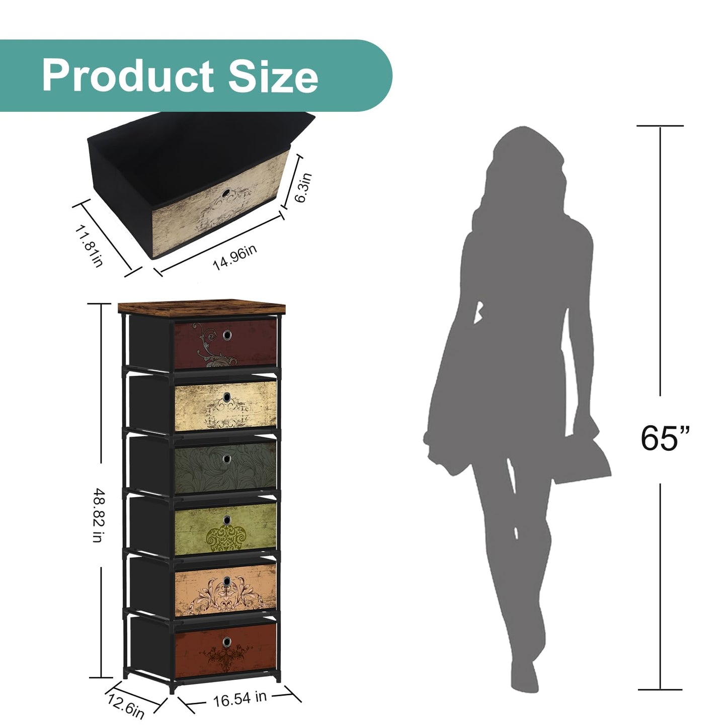 VASICAR 6 Drawers Storage Organizer Cabinet, Decorative Storage Chest, Small Dresser, Stand Nightstand for Bedroom, Living Room, Closet, Entryway, Hallway, Nursery, Dorm