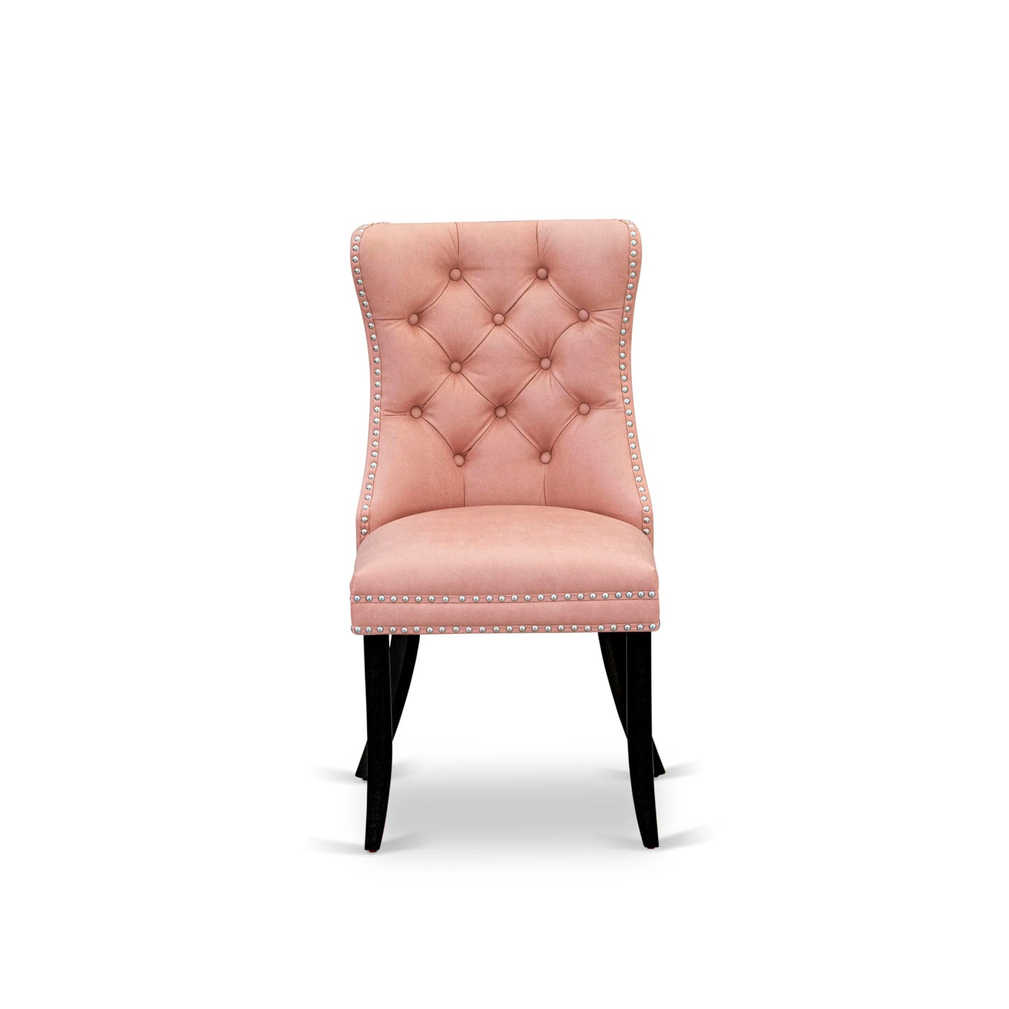 East West Furniture DAP6F23 Dallas Parson Kitchen Chairs - Button Tufted Nailhead Beige Red Polyester Fabric Padded Dining Chairs, Set of 2, Wirebrushed Black