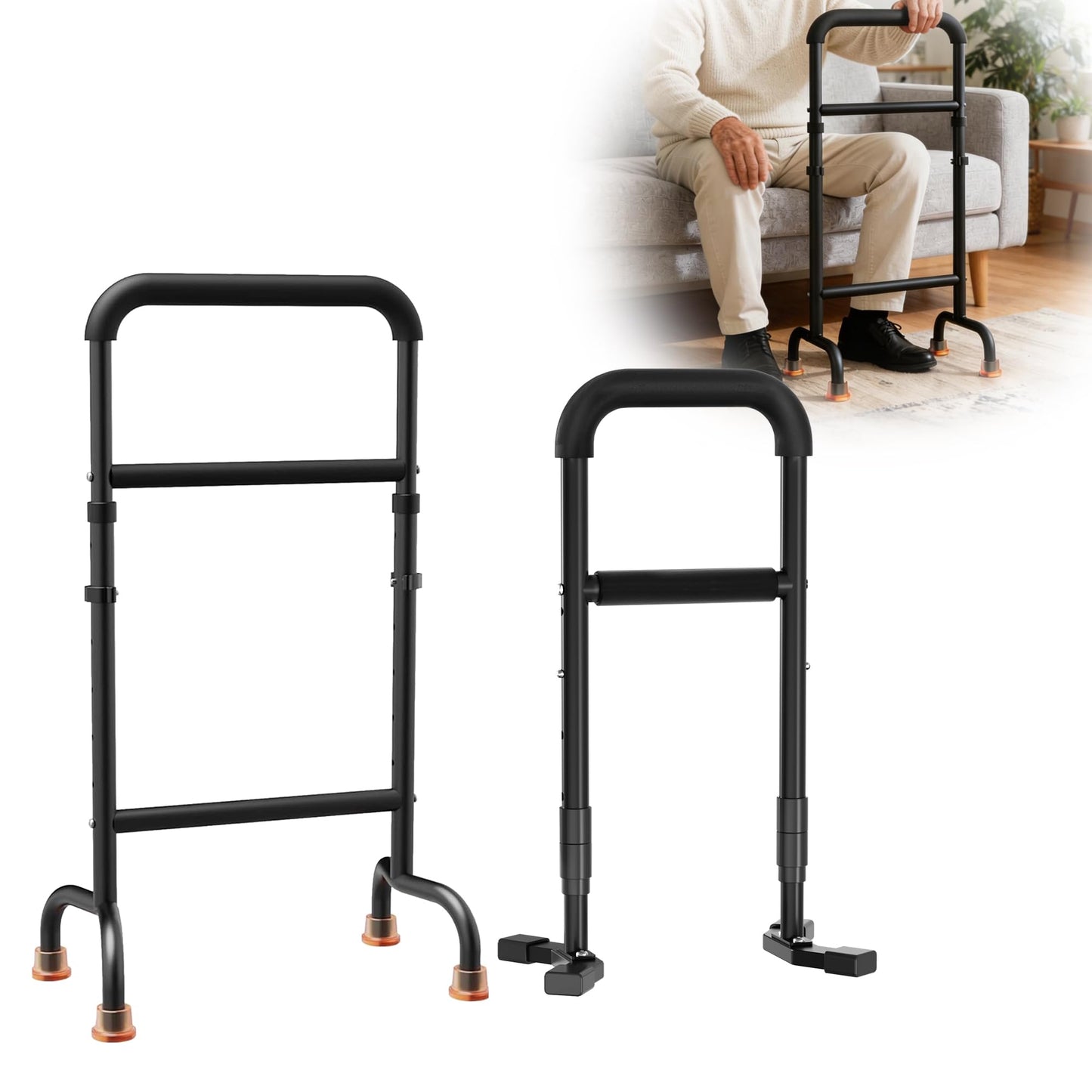 2-in-1 Stand Assist Aid Combo – Adjustable Standing Support for Seniors (20-26.8" Cane & Heavy-Duty Couch Riser), Lift Assist Device for Getting Up from Floor, Kneeling, Low Seats, or Sofa, Supports 4