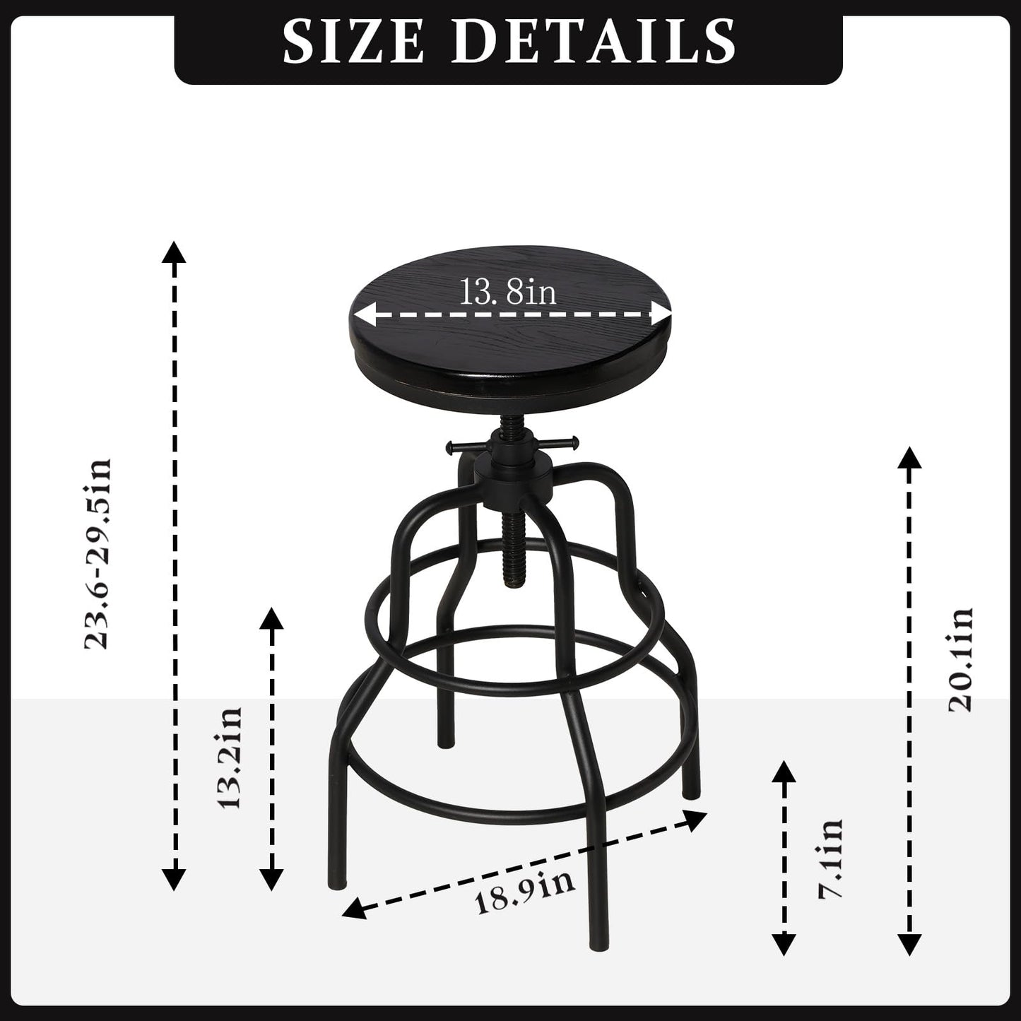 LOKKHAN Vintage Industrial Bar Stool-Rustic Swivel Bar Stool-Round Walnut Wood Metal Stool-Counter/Bar Height Adjustable Pipe Stool-Cast Steel Stool 23.62"-29.52" (Set of 2)