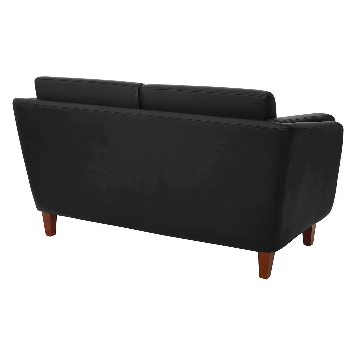 Office Star Products Lounge Seating with Cherry Finish Wood Legs, Coil Spring Seat, Black Faux Leather, Loveseat