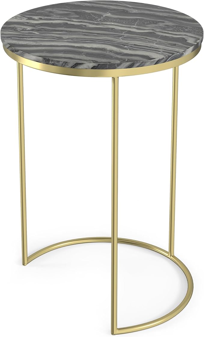 SIMPLIHOME Ashley Nesting Tables Set – 16 inch Wide Genuine Marble Top Metal