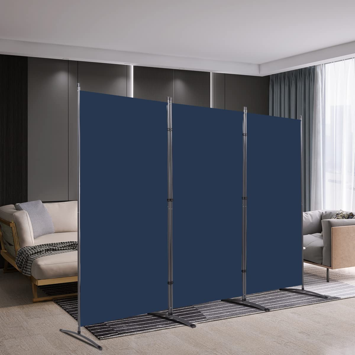 JVVMNJLK Indoor Room Divider, Portable Office Divider 3 Panel Folding Partition Privacy Screen Walls for Room Separator 102" W x 71.3" H, Navy Blue