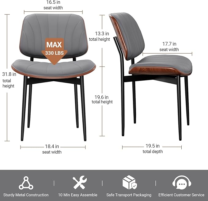 REONEY Dining Chairs Set of 8, Mid-Century Modern Upholstered PU Leather Chairs