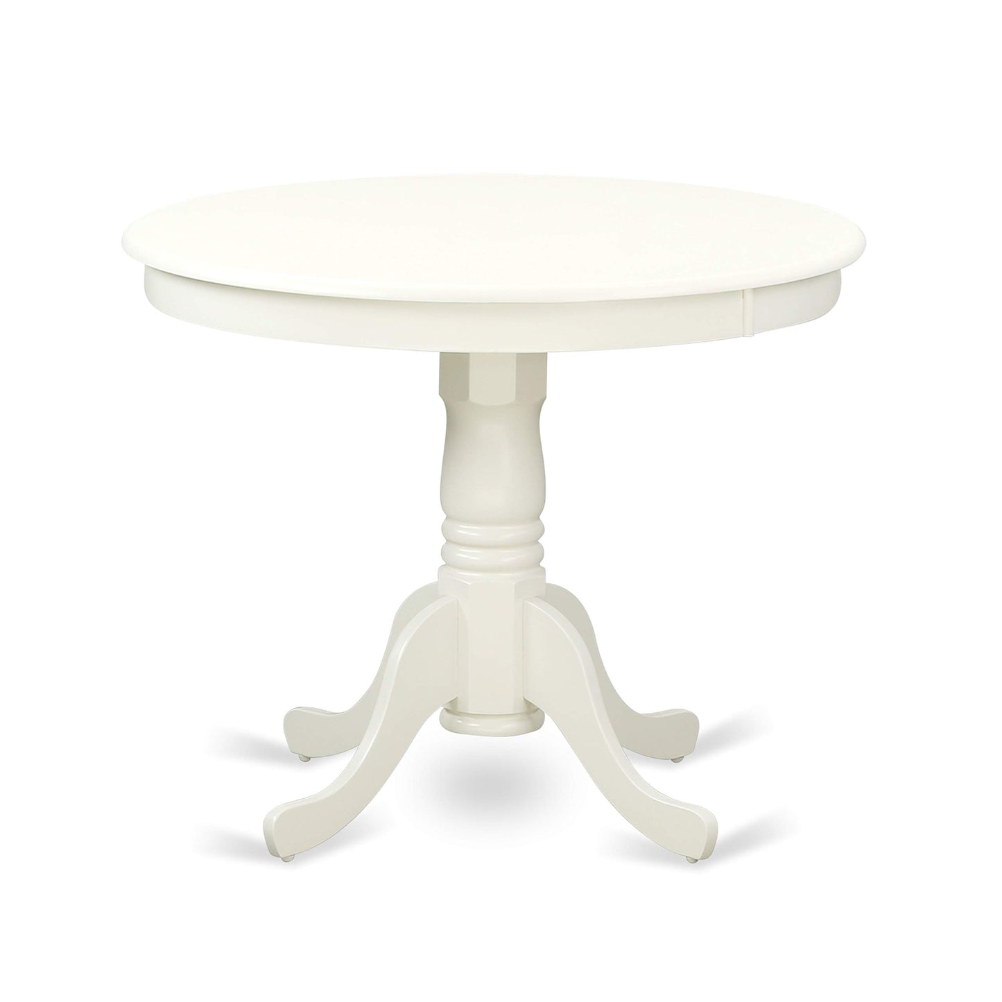 East West Furniture ANLG3-LWH-W 3 Piece Dining Table Set for Small Spaces Contains a Round Kitchen Table with Pedestal and 2 Dining Chairs, 36x36 Inch, Linen White