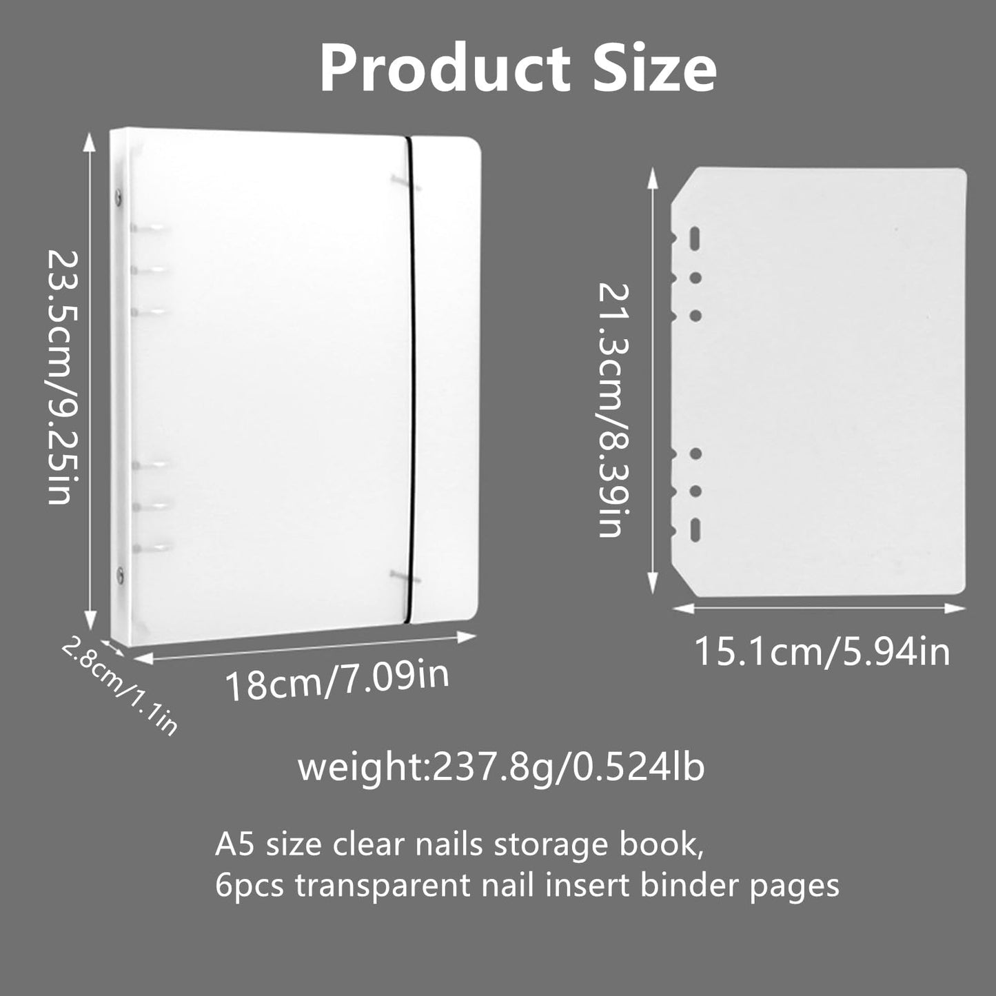 Press on Nail Storage and Display Book Press on Nails Storage Box Organizer with 6 Insert Adhesive Double Sided Pages A5 Size Reusable Nail Display Binder Books Organizer Nail Salon Supplies