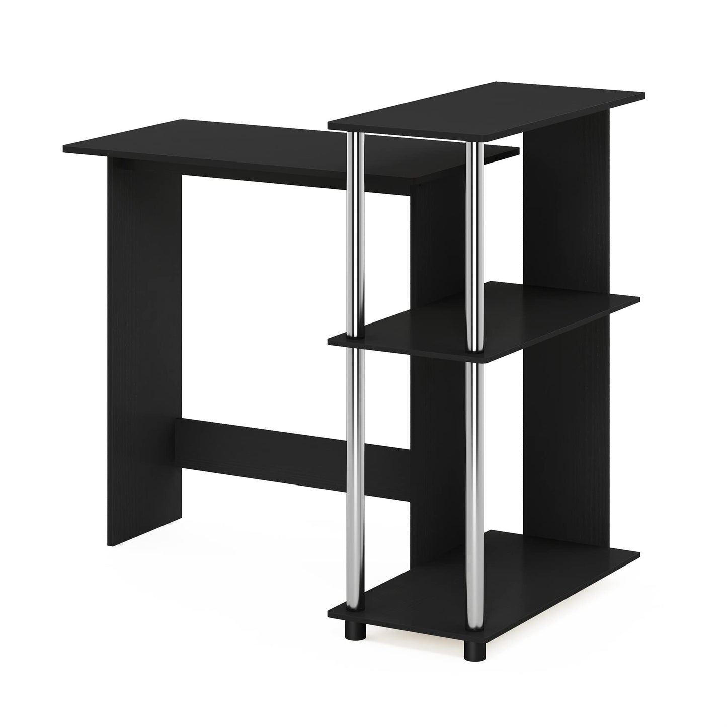 Furinno Abbott Corner Computer Desk with Bookshelf, Americano/Chrome