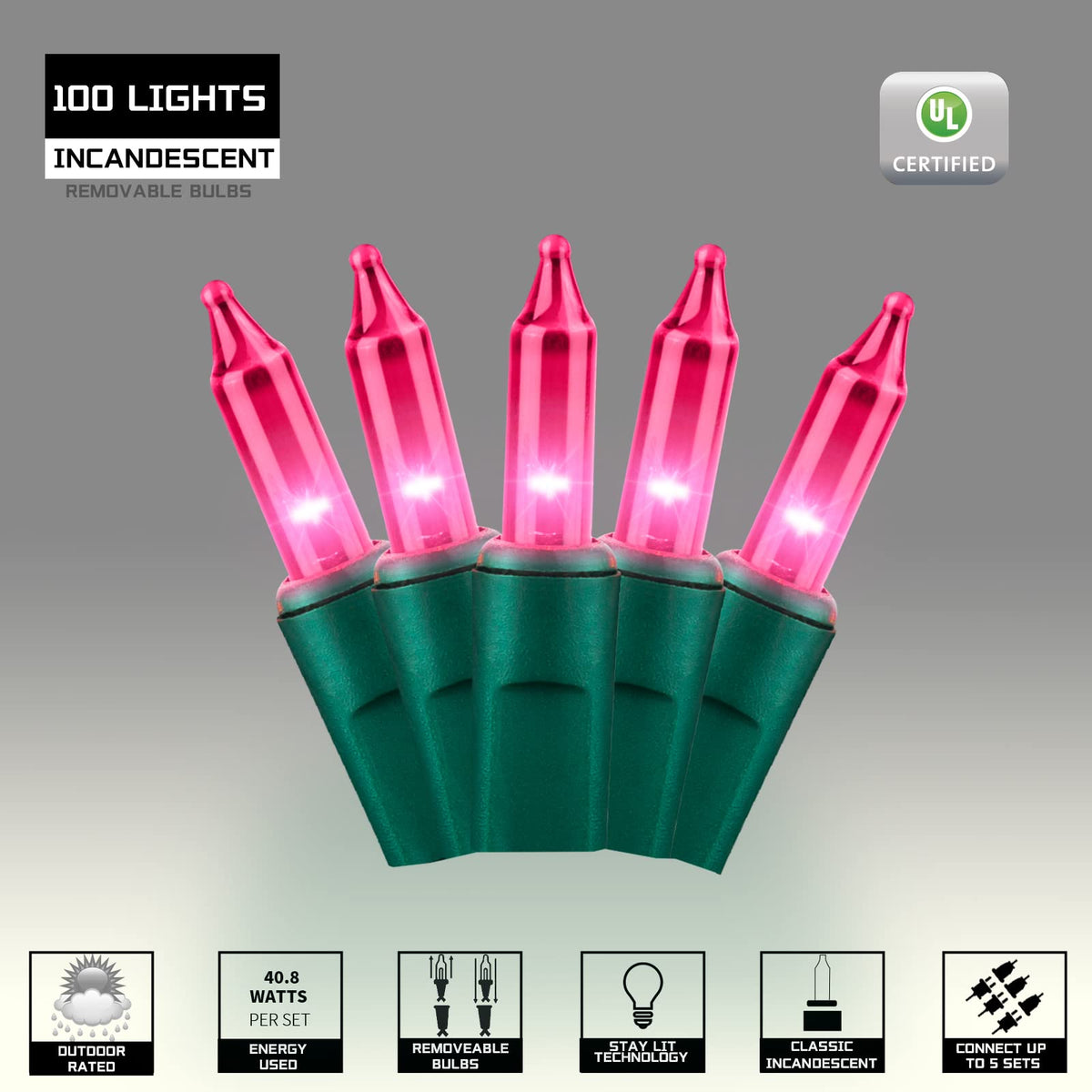 JUSTPRO 100LIGHTS PINK Extra-Bright With End Connectors Christmas Decorative Lights 5.98m UL Certified Mini String Light Set Waterproof for Home Garden Holiday Christmas Tree Party Patio Decor Wedding