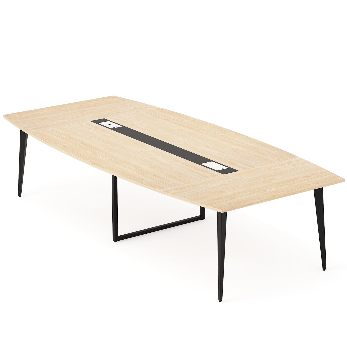 Tribesigns 8FT Conference Table, 94.48L x 47.21W x 29.52H Inches Boat Shaped Meeting Table with Rectangle Grommet, Modern Seminar Boardroom Table for Office Conference Room (Light Wood Grain, 8ft)