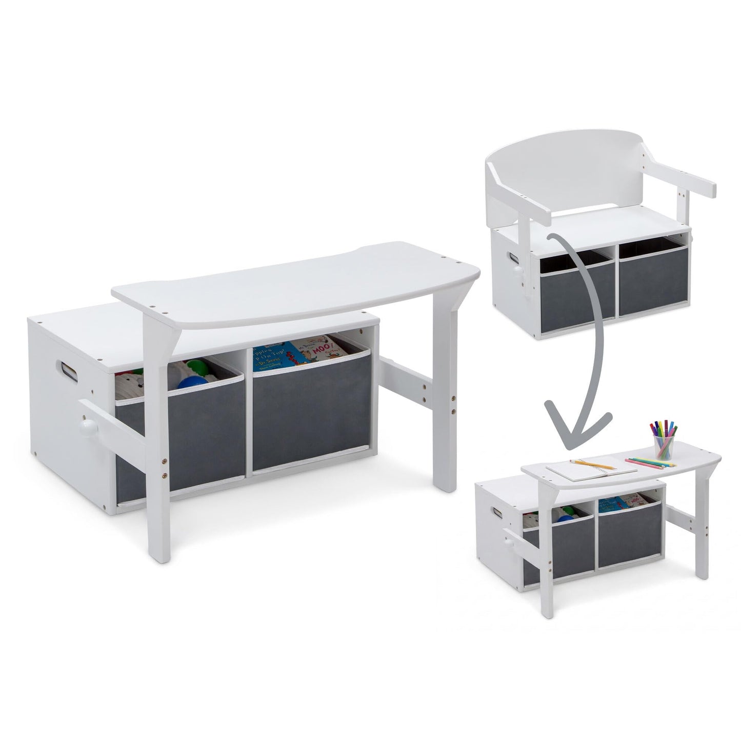 Delta Children MySize Kids Convertible Activity Bench - Greenguard Gold Certified, Bianca White
