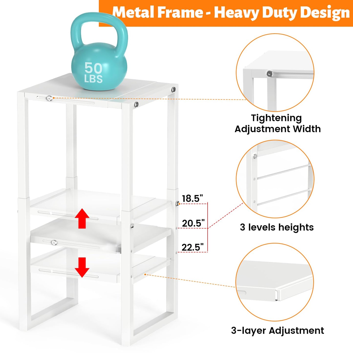 LIDTOP Locker Organizer Shelf, Metal Adjustable Width and Height, Ideal Locker for School, Office, and Gym Lockers, Extends Locker Accessories Storage Organization, White