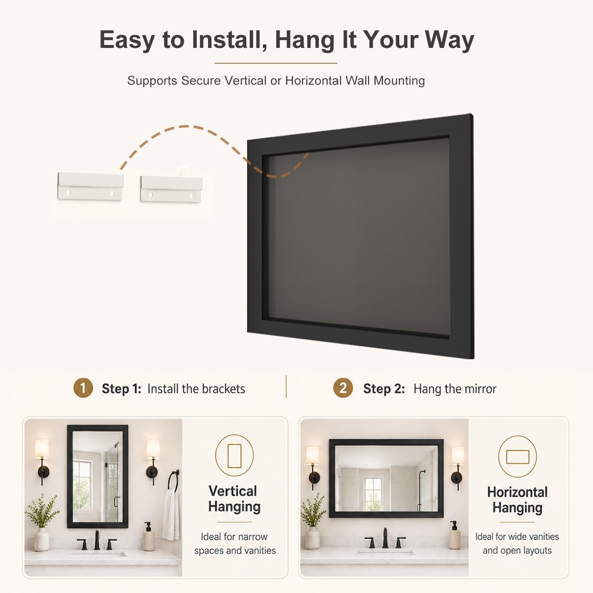 SMIROR Matte Black Bathroom Mirror for Over Sink 30x 30 inch, Metal Thick Frame Rectangle Vanity Mirror for Wall, Anti-Rust, Horizontally or Vertically Mounted