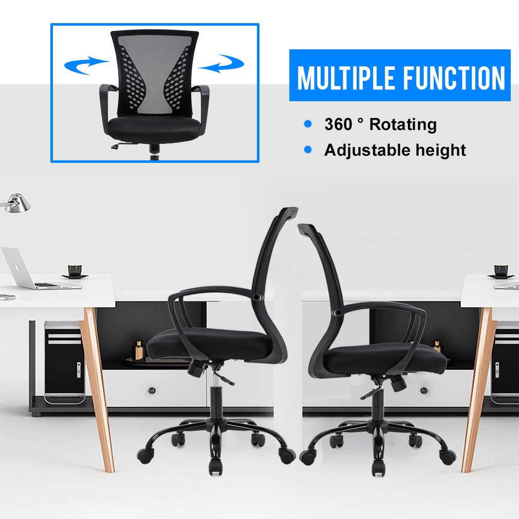 BestOffice Office Chair Ergonomic Desk Chair Mesh Computer Chair with Lumbar Support Armrest Mid Back Rolling Swivel Adjustable Task Chair for Women Adults, Black
