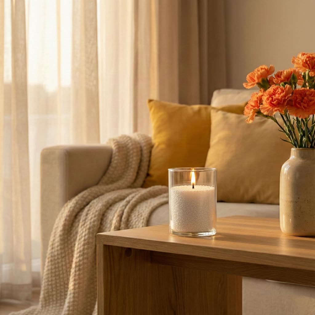 simeitol 18oz Scented Candle Sand Wax, Vanilla Scented Pearled Candles with a Glass Jar, Long Lasting with 120 Hours Refillable Candle Sand with 30 Wicks for Mom/Home Decor/Holiday Gift/Relaxation