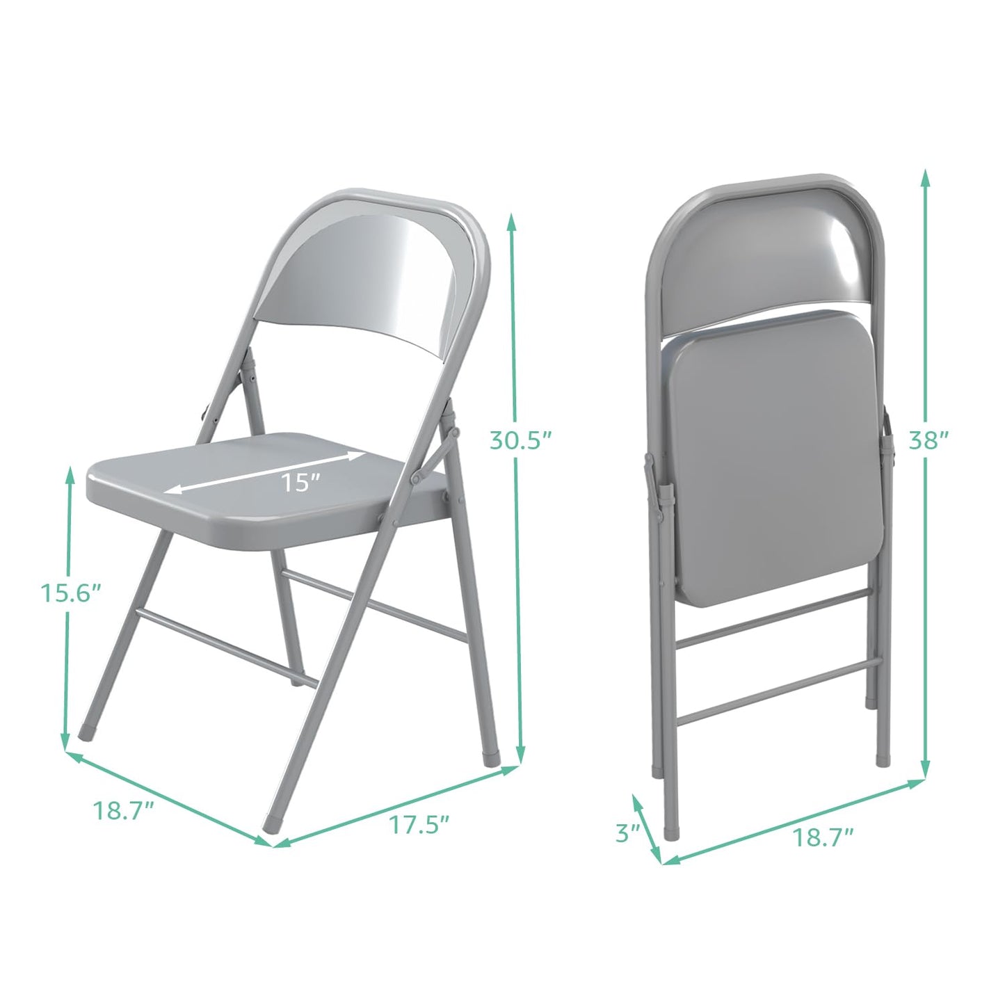 VENI HOME 4 Pack Folding Chairs, Metal Folding Chairs Steel Frame with Double Hinged for Office Wedding Party Patio Dinning Events, Black (Gray)