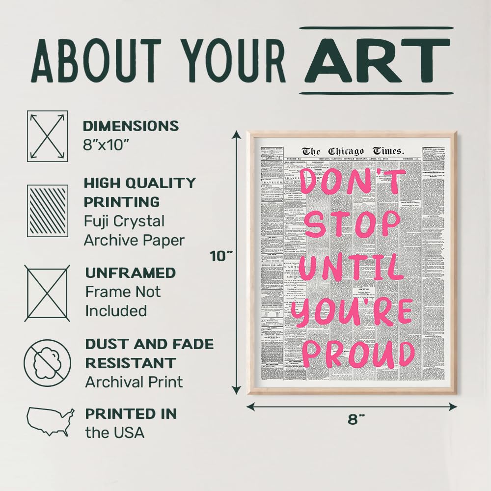 Cute Office Decor - Motivational Poster for Women 8x10 - Inspiring Quotes for Women - Positive Inspiration Wall Decor for Woman - Bedroom Decoration - Encouraging Gifts - Boss lady Newspaper Wall Art