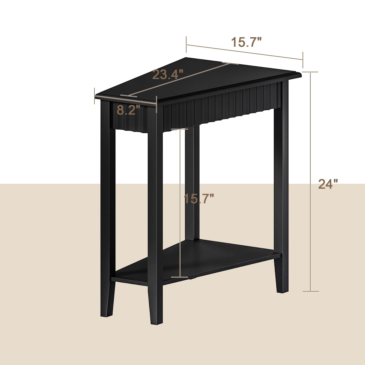 ChooChoo Wedge End Table, Narrow Triangle Side Table with 2-Tier Storage Shelf, Fluted Recliner Side Table for Corner, Living Room, Bedroom, Small Space, Black