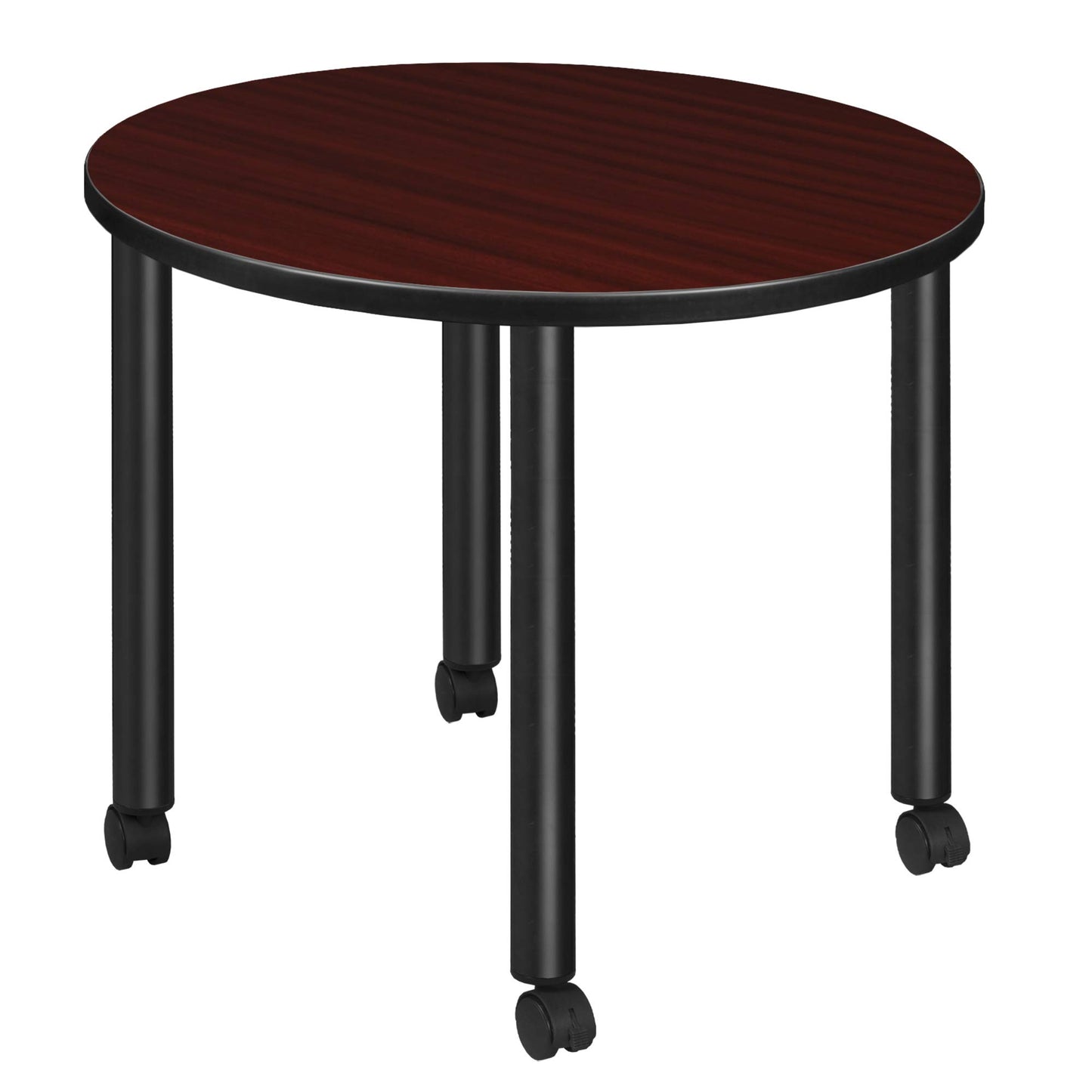 Romig Trek Small 30 in. Round Breakroom Table- Mahogany Top, Black Mobile Legs