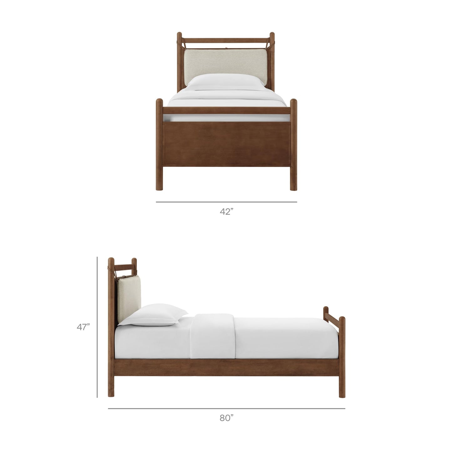 Modway Leni Twin Size Wood Platform Bed Frame in Walnut Heathered Ivory