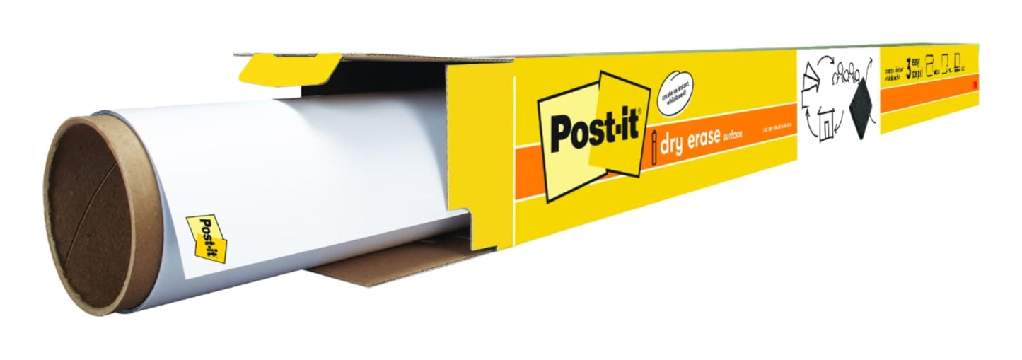 Post-it Dry Erase Whiteboard Film Surface for Walls, Doors, Tables, Chalkboards and More, Removable Sticky White Board , Stain-Proof, Easy Installation, 6 x 4 ft Roll
