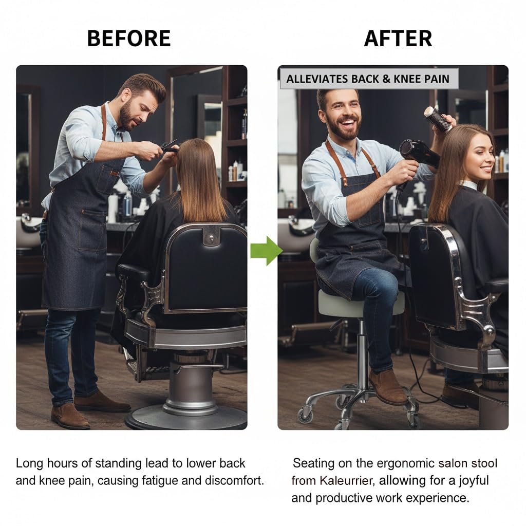 Kaleurrier Swivel Stool Chair Adjustable Height,Heavy Duty Hydraulic Rolling Metal Stool for Kitchen Salon Bar Office Drafting Massage Garage Shop (with Back Rest) (Grey)
