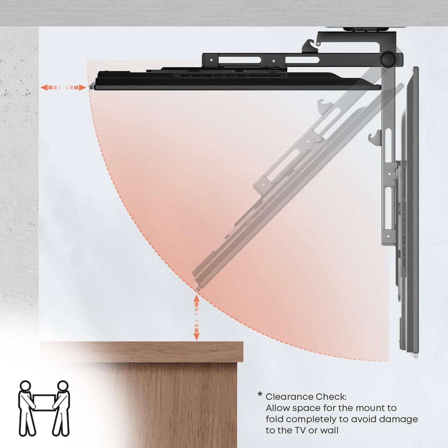 PUTORSEN Flip Down TV Mount, Manual Folding Ceiling TV Mount for Most 23'' to 55'' TVs, Height Adjustable Drop Down TV Mount for Flat & Pitched Roof, Swivel, Max Load 44lbs, Max VESA 400x400, Black