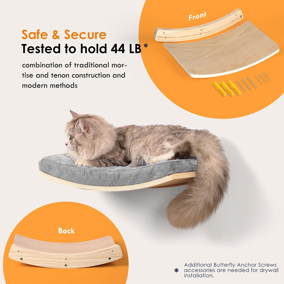 COOLEX Curved Cat Shelves and Perches, Floating Cat Wall Bed with Comfortable Cushion