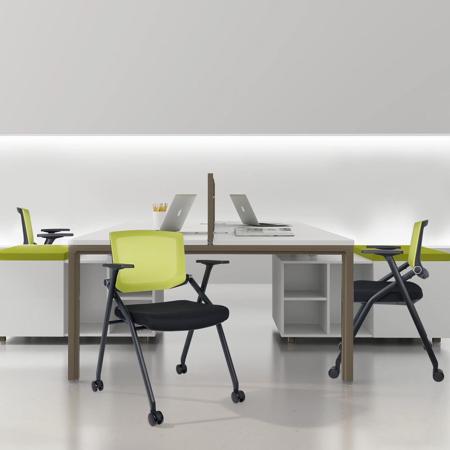 BROBRIYO Upgraded Folding Chair with Wheels and Padded, Ergonomic Mesh Back and Arms for Office, Meetings, Conferences, Receptions, Training Rooms & Folding Office Chairs