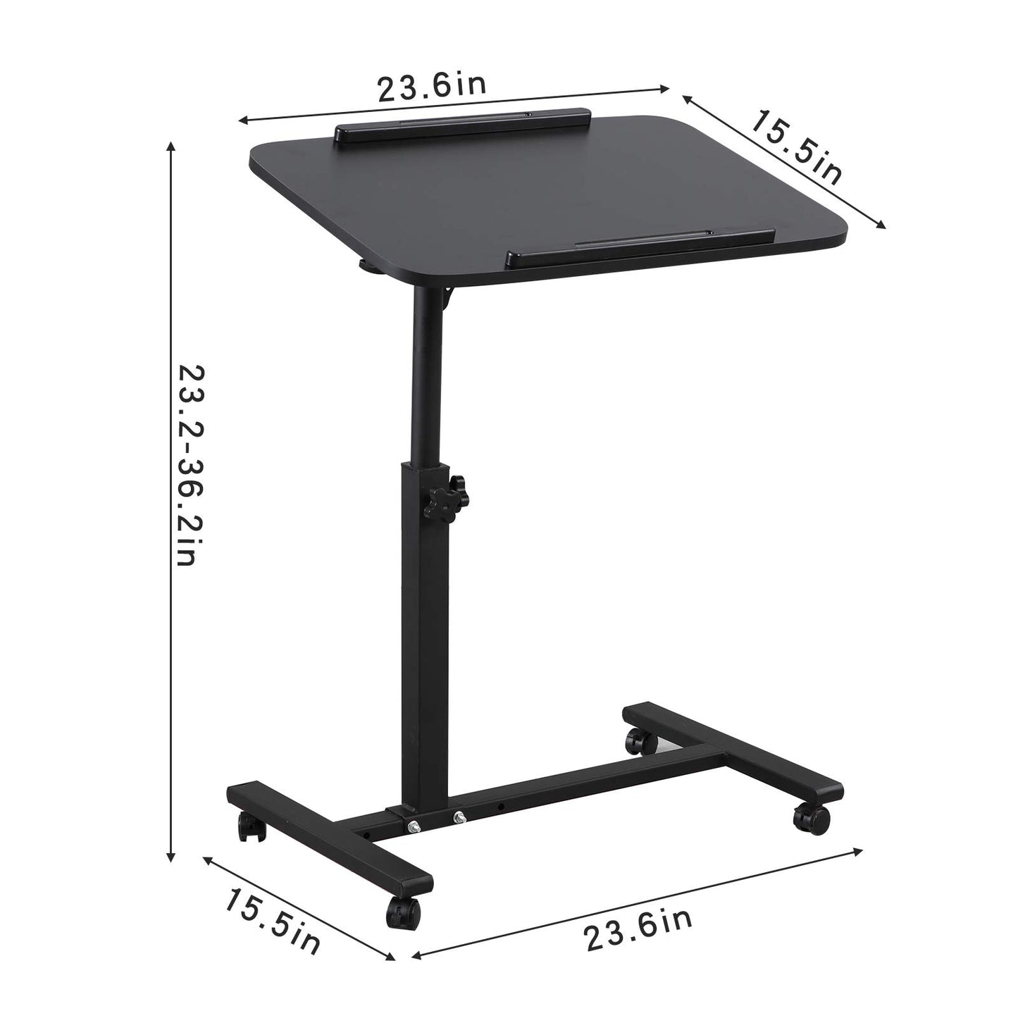 Bed Desk Adjustable Overbed Bedside Table Rolling Laptop Tray Desk Cart Height Portable Mobile Sit Stand Table Tilting Hospital Bed with Wheels