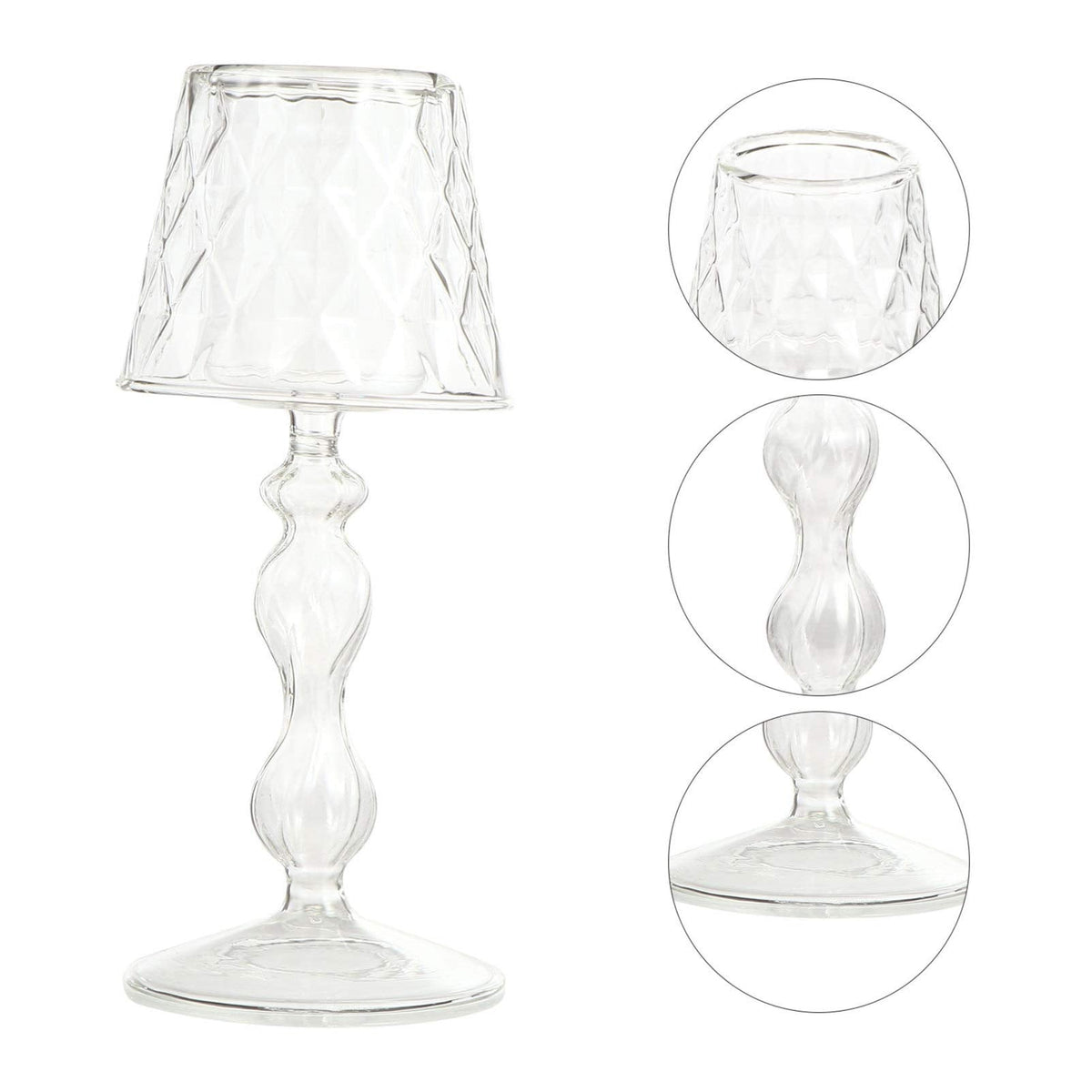 Uonlytech Glass Candlestick 7.48In Decorative Candle Holder for Home Bedroom Office Table Lighting Elegant Household Candle Stand