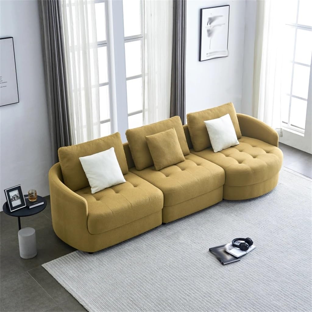 DUYHBAWRS 113" Fabric Sofa,Mid Century L-Shape Couch with Support Pillow for Living Room,Apartment & Office,Dark Yellow(Right)