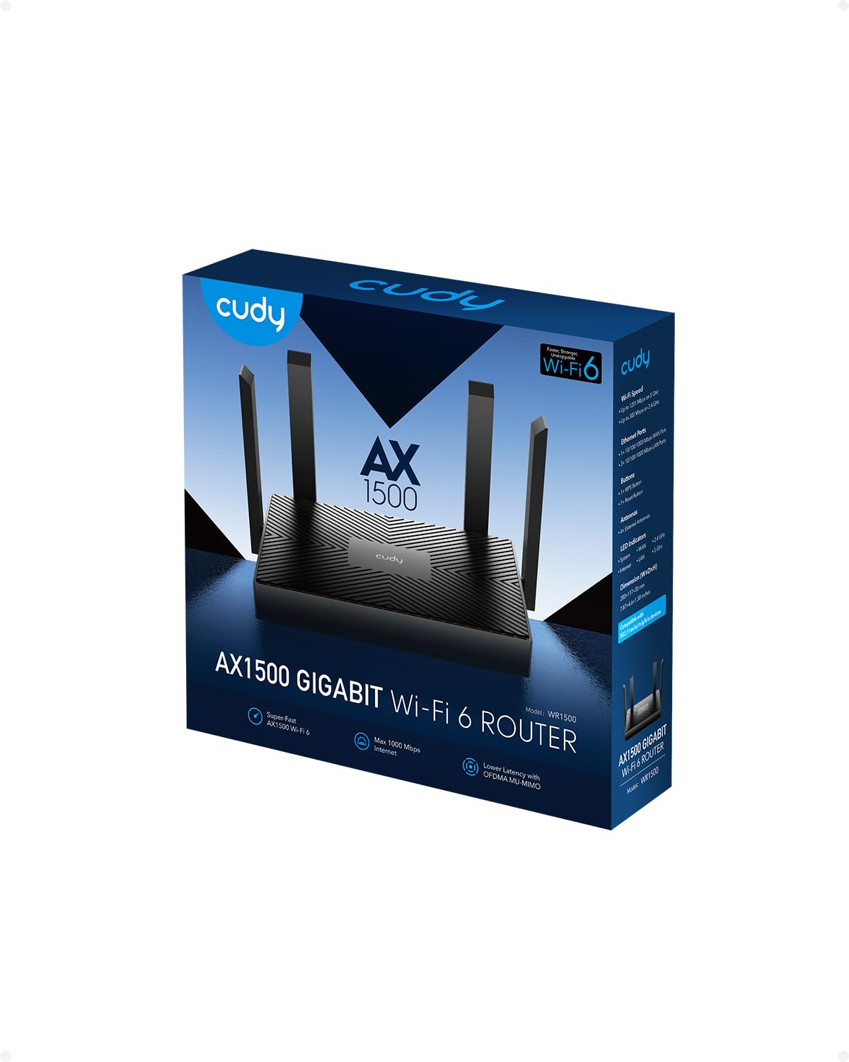 Cudy AX1500 Dual Band Wi-Fi 6 Router, 802.11ax Internet Router, Access Point, 4 5dBi Antennas, MU-MIMO, Beamforming, OFDMA, WPA3, WR1500