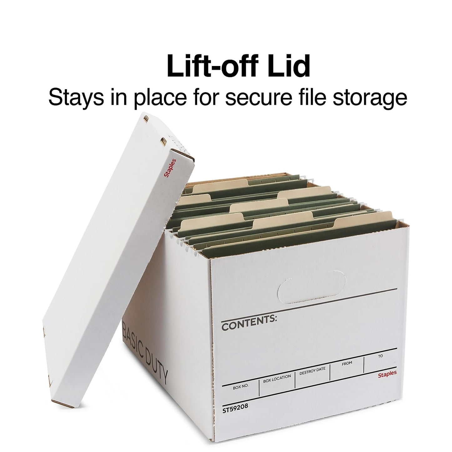 STAPLES Corrugated File Box Lift Off Lid, Letter/Legal Size, White/Black, 10/Pack