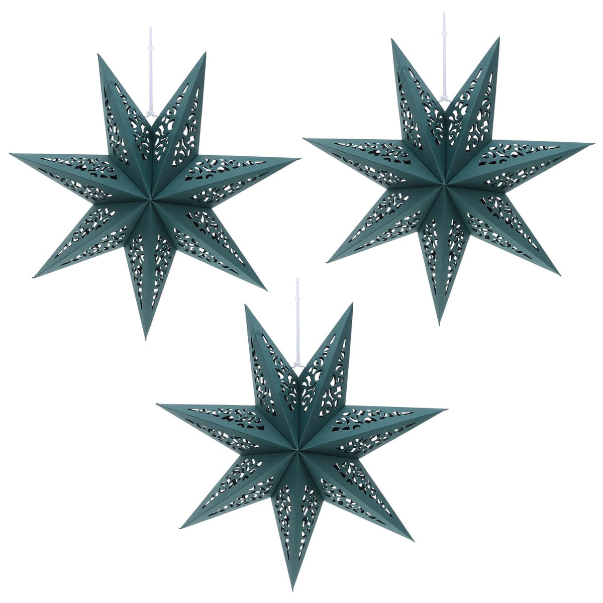 KALLORY 3 Pcs Christmas Star Paper Lantern Lampshade 7-Pointed Hollow Out Star Hanging Decoration for Christmas New Year Party Wedding Birthady Decor
