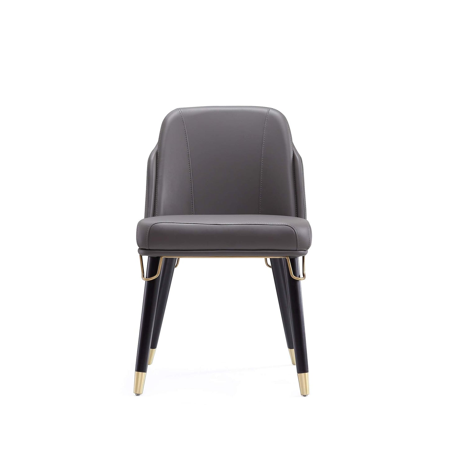 Manhattan Comfort Estelle Faux Leather Dining Chair, Mid Century Modern Design with Gold Metal Accents, Solid Wood Frame, Padded Cushions, Upholstered Side Rail, Fully Assembled, Set of 1, Pebble