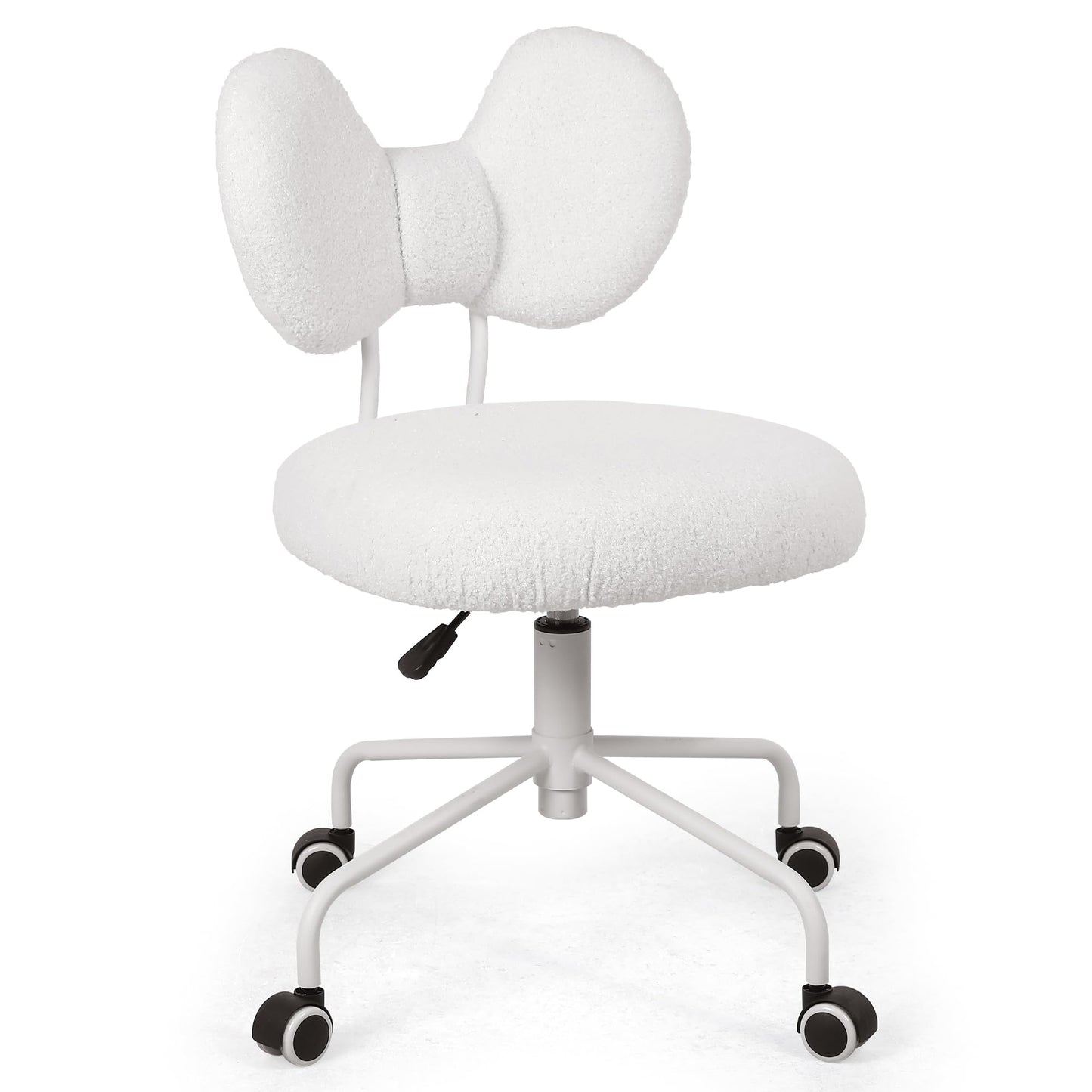 Shiepu Cute Desk Chair with Back,Comfy Small Office Chair with Wheels, Armless Adjustable Rolling Swivel Computer Chair for Home Office,Make-up Room,Bedroom,Vanity Chair for Girls,Teddy Velve,White