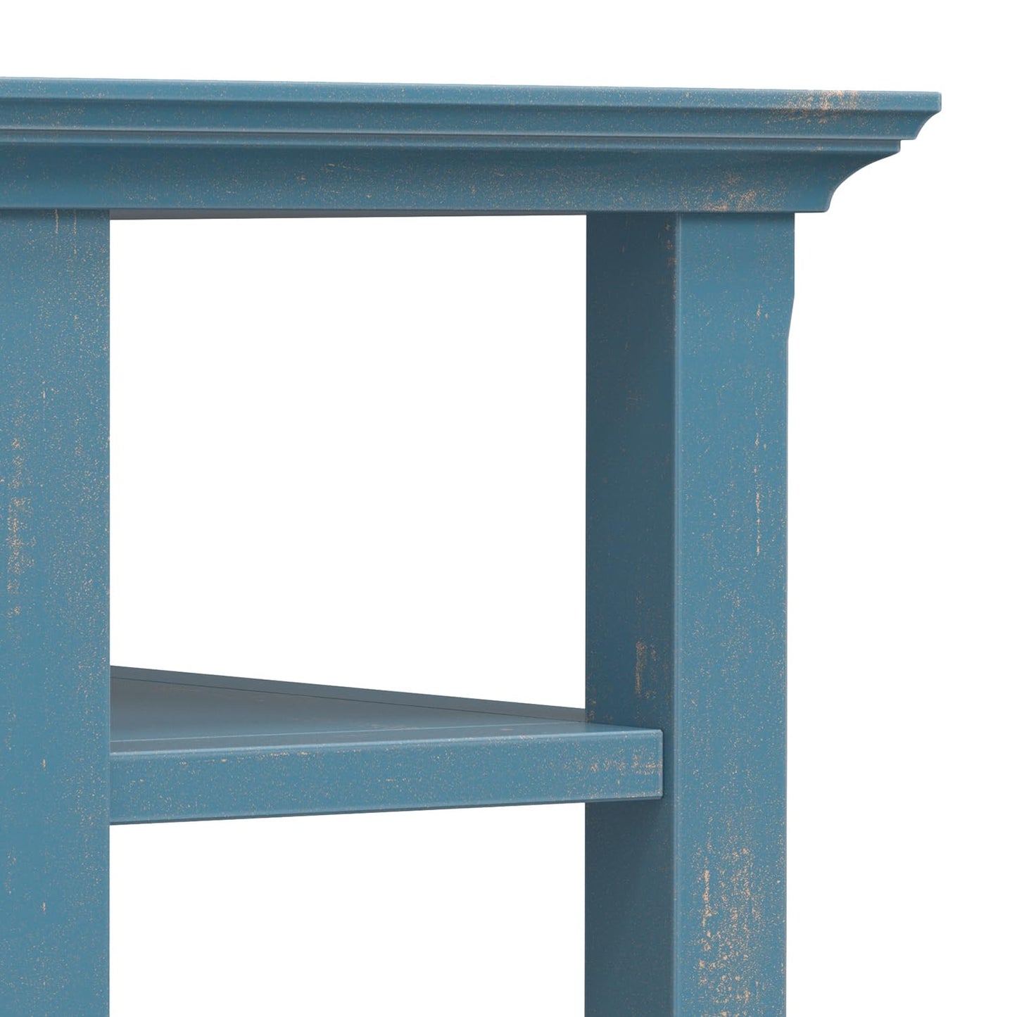 SIMPLIHOME Acadian Narrow Side Table - 14 inch Wide Solid Wood Rectangular End Table with 2 Open Shelves in Distressed Coastal Blue, Transitional Lamp Stand or Nightstand for Living Room or Bedroom
