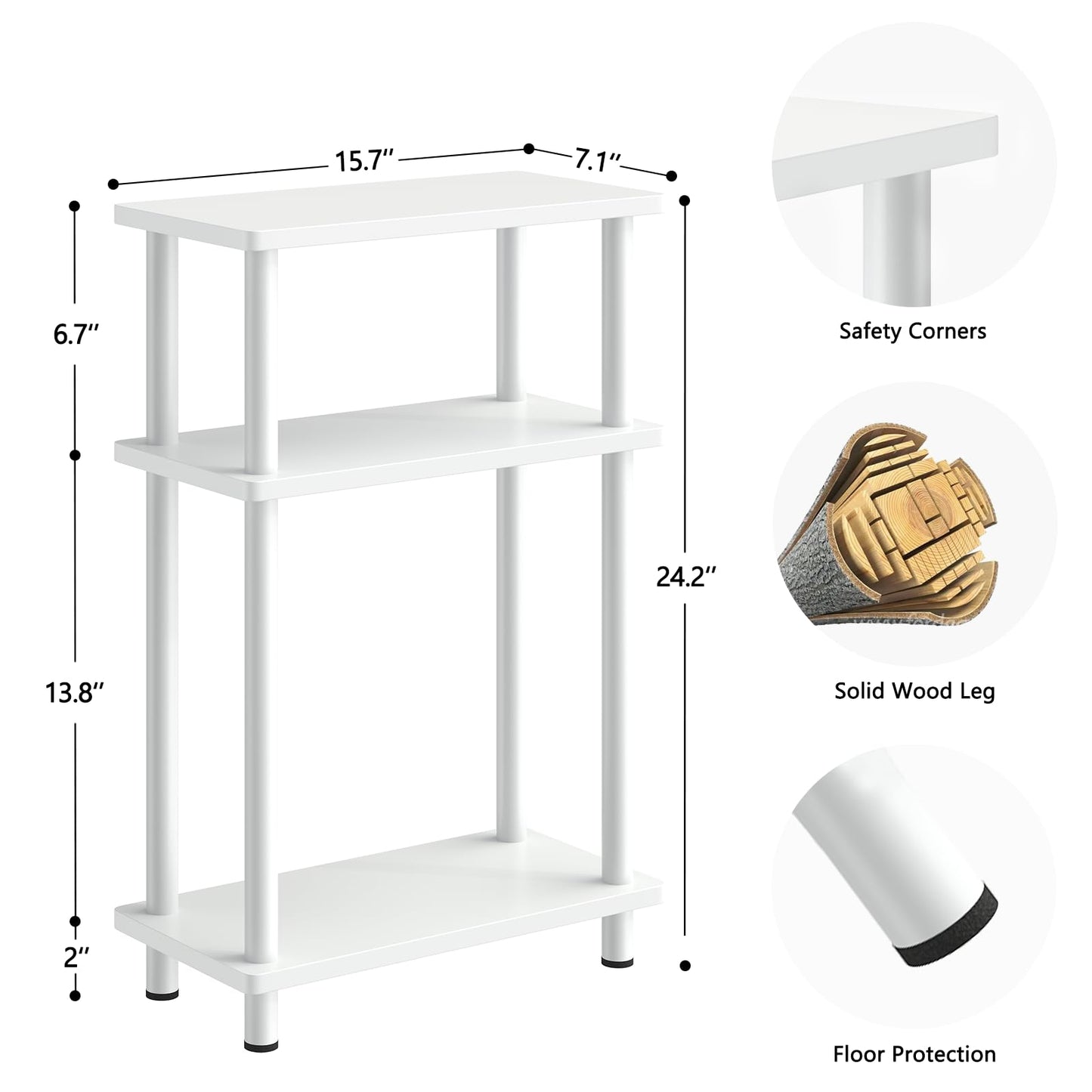 Apicizon Small Narrow Side Table, 3-Tier Skinny End Table with Storage Shelf, Slim Nightstand Bedside Table for Small Spaces, Living Room, Bderoom, White