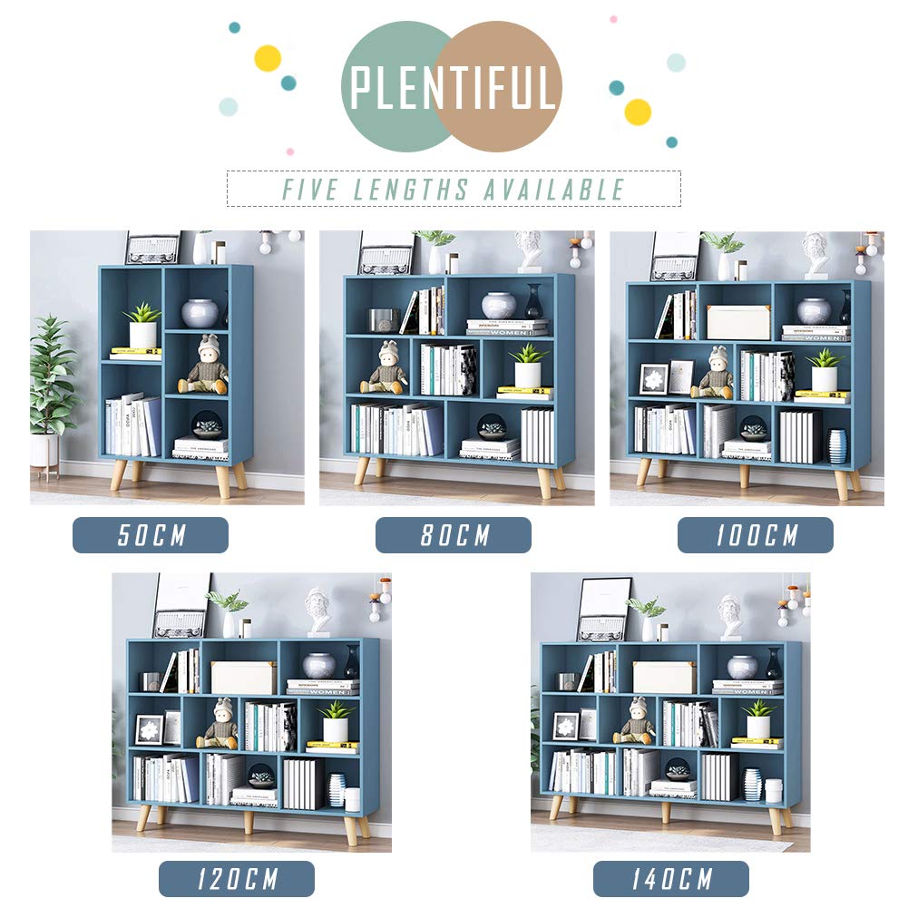 IOTXY Wooden Open Shelf Bookcase - 3-Tier Floor Standing Display Cabinet Rack with Legs, 5 Cubes Bookshelf, Bright Blue