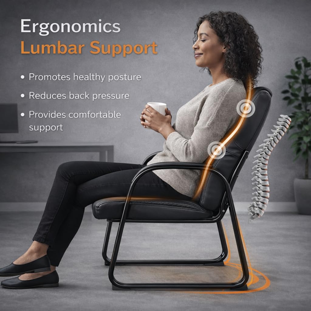 Zoolati Office Guest Chair, Leather Waiting Room Chair with Sled Base and Armrests, Reception Desk Chair No Wheels, Conference Room Chair for Office Lobby Clinic Home