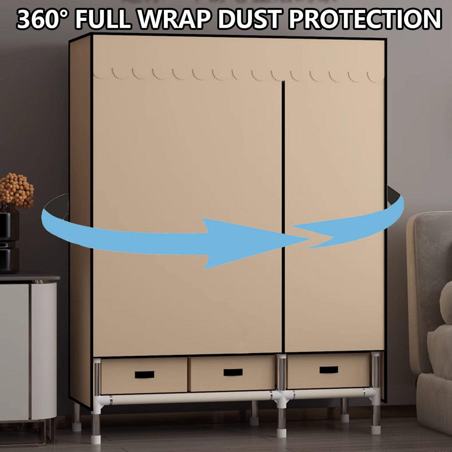 WuDLi Portable Canvas Wardrobe, Fabric Wardrobe with Hanging Rail, Shelves, Clothes Closet Storage Organizer, Fabric Wardrobe for Bedroom,Pink-140x45x168cm