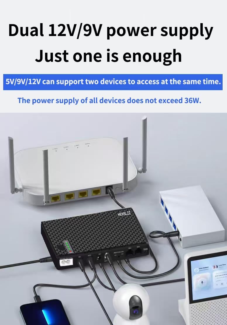 HEHSLZZ Mini UPS DC 10400mAh Battery Backup & Surge Protector Uninterruptible Power Supply for Router Modem USB Mini UPS 5V/9V/12V DC10400 Security Camera, Smartphones