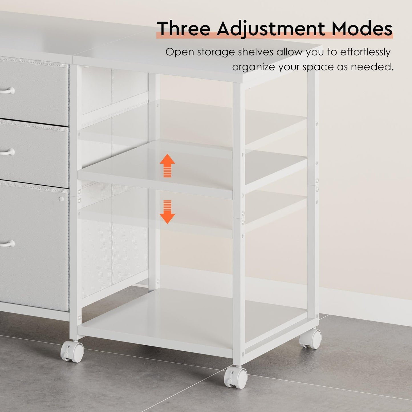 Maihail 3 Drawer File Cabinet with Wheels Rolling Printer Stand with Open Storage Shelf Fabric Lateral Filing Cabinet for Home Office,White