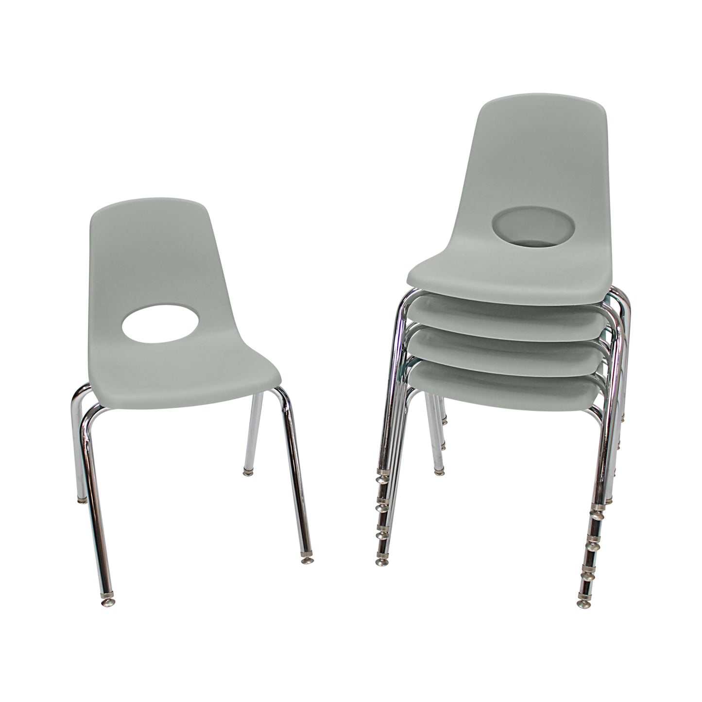 FDP 18" School Stack Chair, Stacking Student Seat with Chromed Steel Legs and Nylon Swivel Glides For In-Home Learning, Classroom or Office - Light Gray (5-Pack), 10371-LG