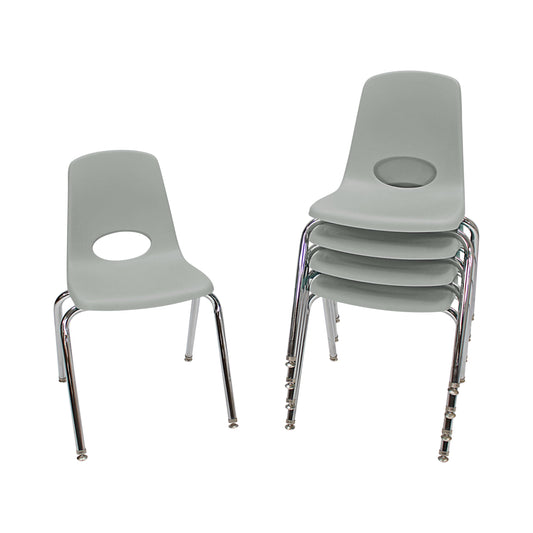 FDP 18" School Stack Chair, Stacking Student Seat with Chromed Steel Legs and Nylon Swivel Glides For In-Home Learning, Classroom or Office - Light Gray (5-Pack), 10371-LG