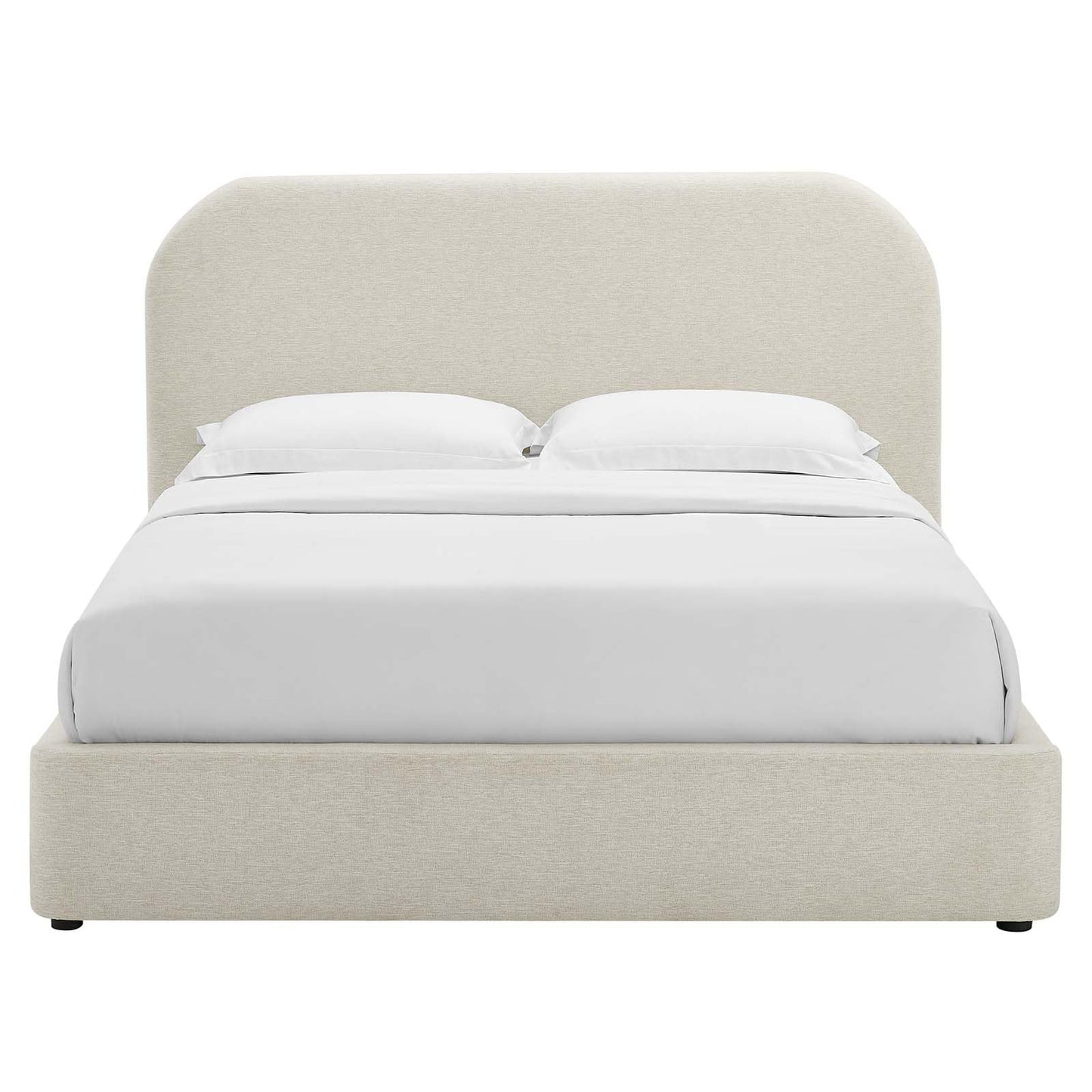 Modway Keynote Modern King Size Bed Frame with Curve Shaped Headboard in Heathered Weave Ivory, Woven Heathered Fabric Upholstery, King Size Platform Bed, Soft Cloud Bed Frame, No Box Spring Needed