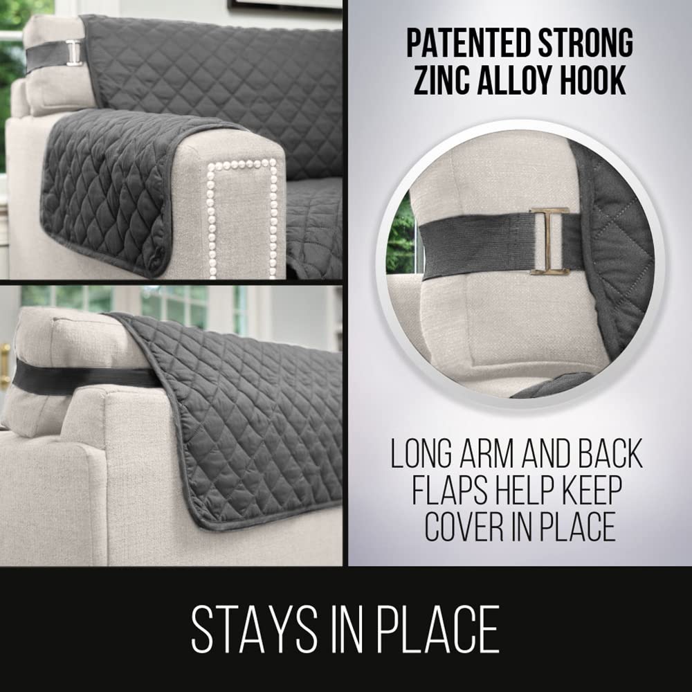 Sofa Shield® Couch Loveseat Covers for Dogs, Reversible Furniture Protector with Strap, Stain and Tear Resistant Cushion Cover, 54 inch Seat, Machine Washable Slipcover Pets, Cats, Charcoal