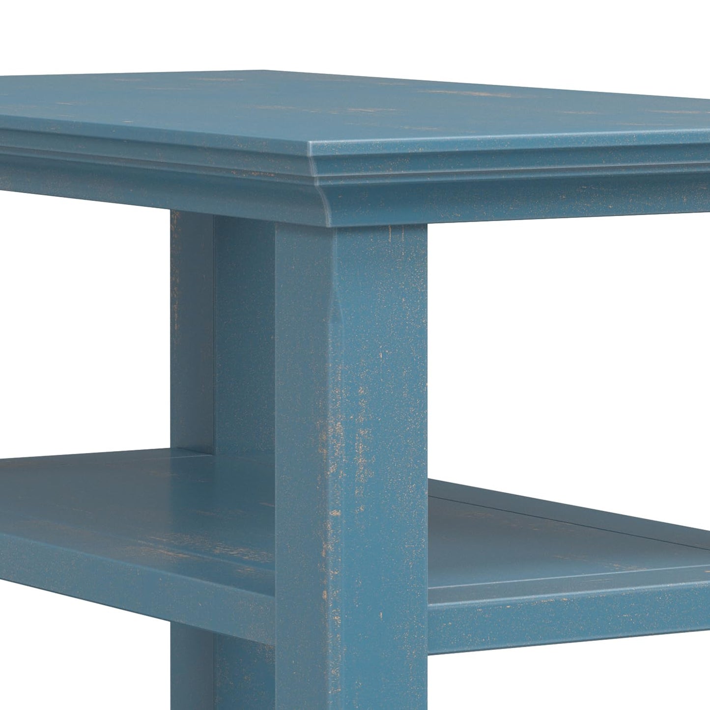 SIMPLIHOME Acadian Narrow Side Table - 14 inch Wide Solid Wood Rectangular End Table with 2 Open Shelves in Distressed Coastal Blue, Transitional Lamp Stand or Nightstand for Living Room or Bedroom