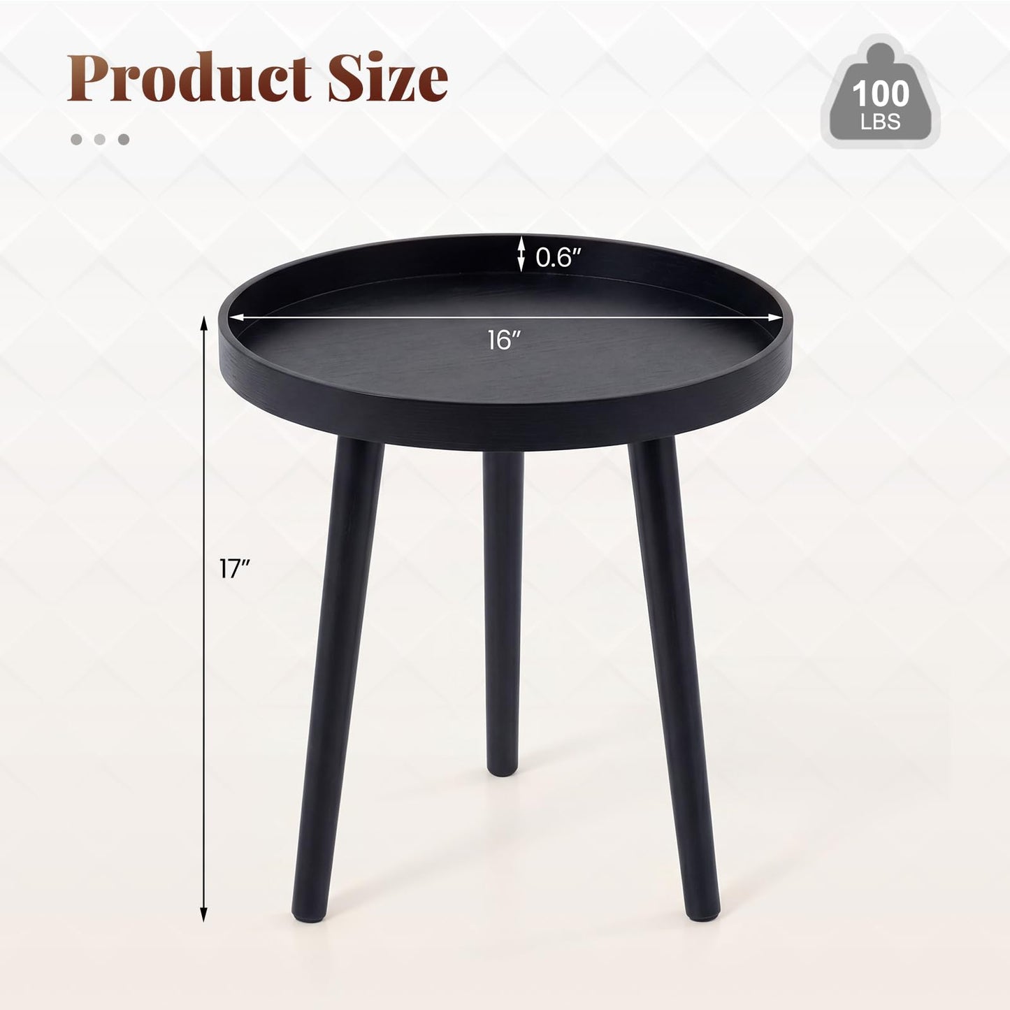 Giantex Round End Table, Mid Century Modern Side Table with Wooden Tray & Bamboo Legs, Sofa Couch Accent Table, Small Coffee Table for Small Space Living Room, Nightstand for Bedroom, Black