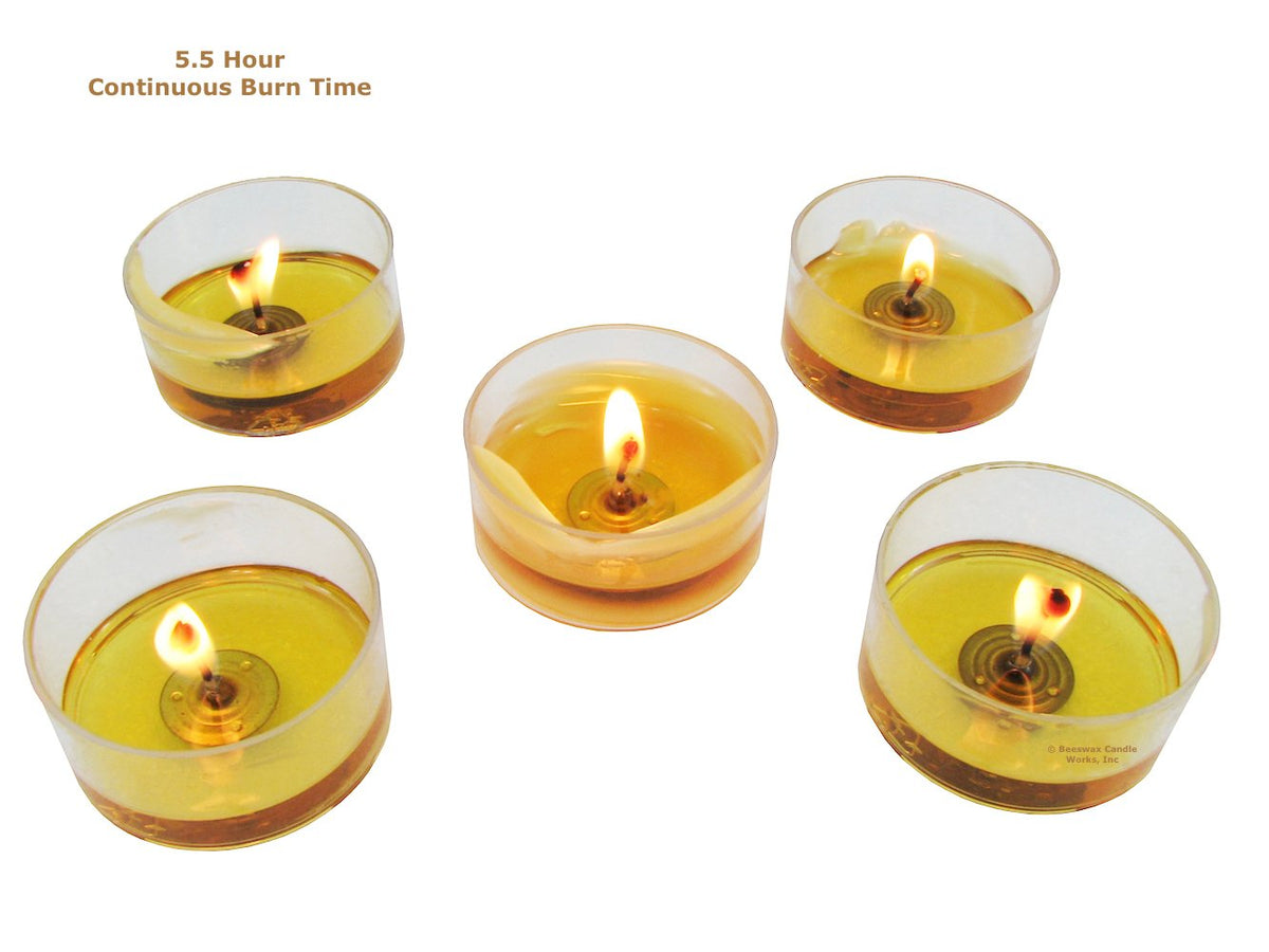 Beeswax Candle Works, 6-Hour Tea Lights (Pack of 12) Clear Cups, 100% USA Beeswax